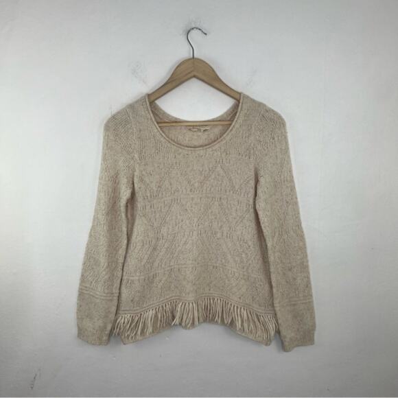 Anthropologie Moth Cotton Knit Fringe Hem Sweater - Picture 1 of 11